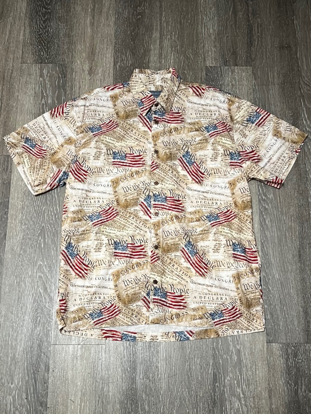 High Seas Trading Co. US Constitution Button Up Shirt XL Made USA American Flag